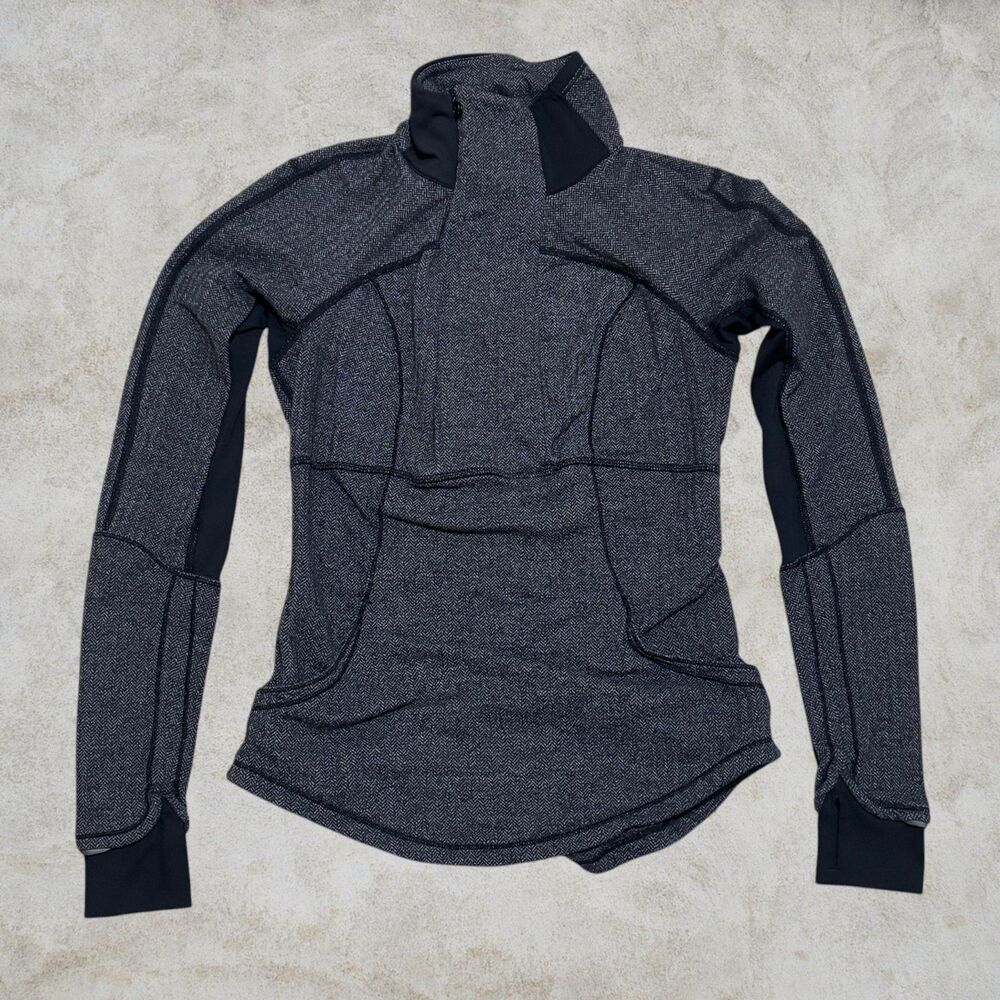 lululemon Base Runner 1/2 Zip Size 6 Gray Black Herringbone Rulu W3B82S Run
